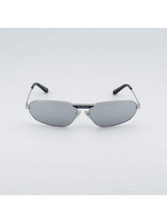 Balenciaga BB0245S 002 Sunglasses Silver Geometric Frame, Silver Mirror Lenses main image 11